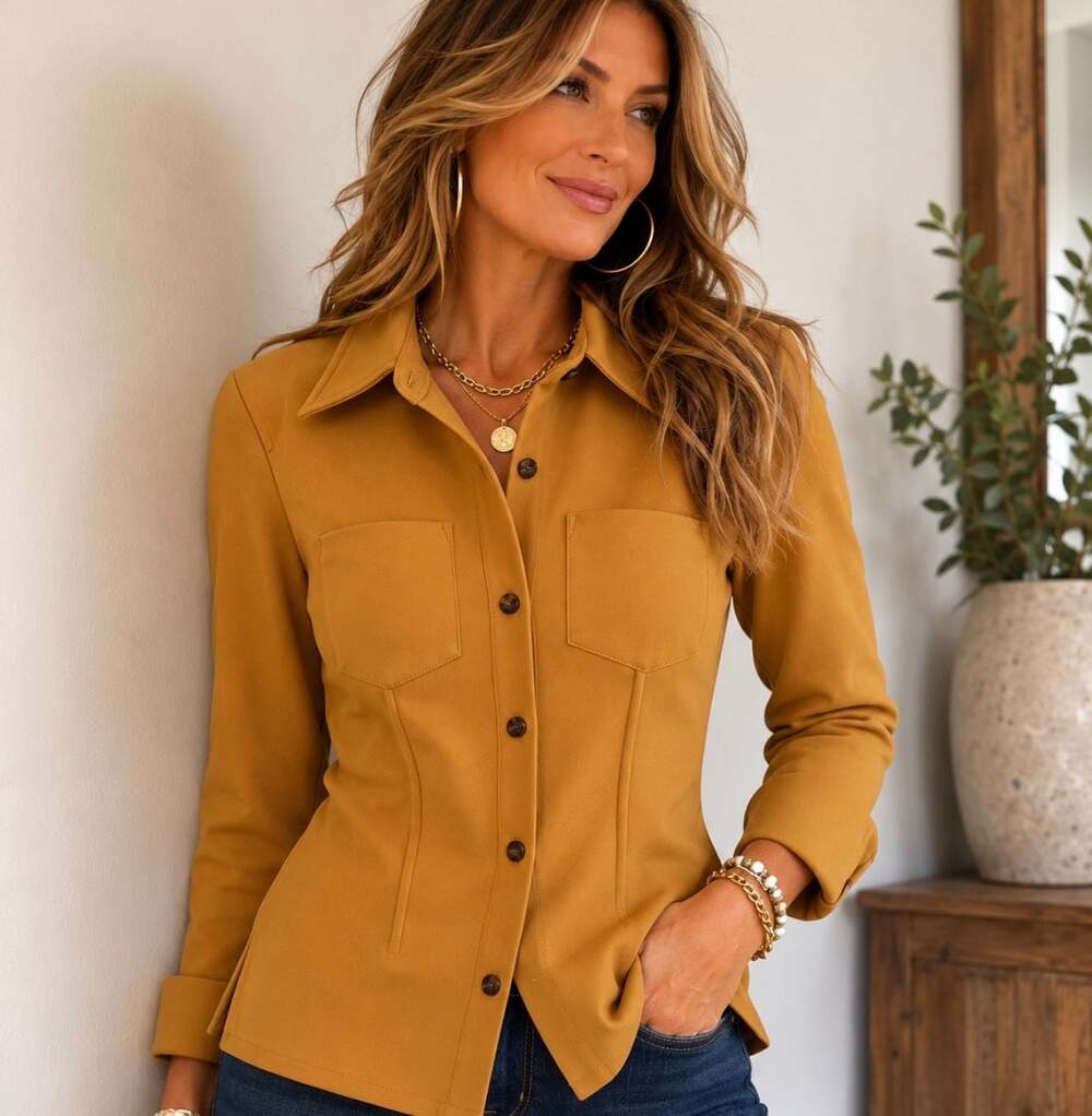 Zara Fitted Knit Shirt Mustard Yellow Long Sleeve Medium